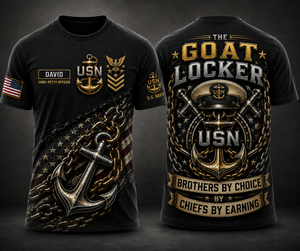 Custom Name THE GOAT LOCKER US Navy Chief 3D T-Shirt TT1606PK07