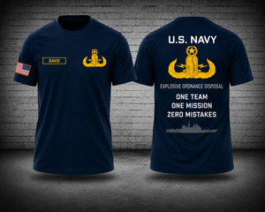 Custom Name U.S. Navy EOD One Team One Mission Zero Mistakes 3D T-Shirt TT1906PK03