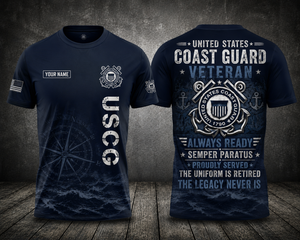 Custom Name US Coast Guard Veteran Always Ready Semper Paratus 3D T-Shirt TT2106PK04