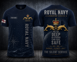 Custom Name Royal Navy Submarine Service The Silent Service 3D T-Shirt TT2106PK08