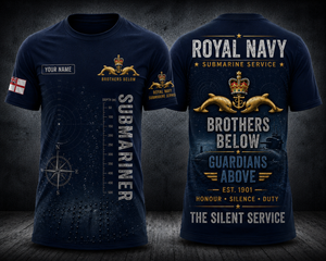 Custom Name Royal Navy Submariner Brothers Below Guardians Above 3D T-Shirt TT2106PK09