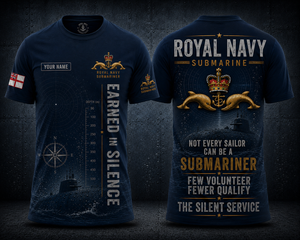 Custom Name Royal Navy Submariner Earned In Silence 3D T-Shirt TT2106PK10