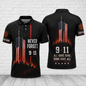 Firefighter 9/11 Never Forget Memorial Polo Shirt - Custom Name Patriotic Gift TT0407PK01