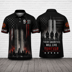 Custom Firefighter 9/11 Twin Towers Memorial Polo Shirt - Personalized Tribute Gift TT0407PK05