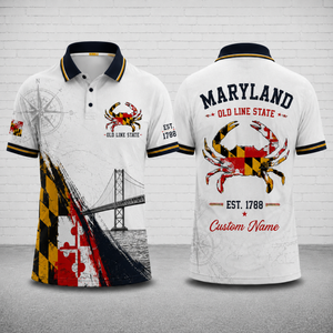 Personalized Maryland Flag Blue Crab Polo Shirt - Chesapeake Bay Heritage Gift TT0807PK02