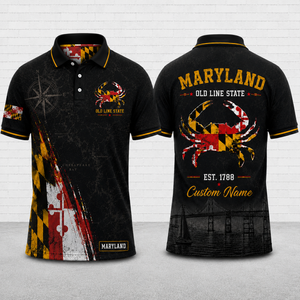 Custom Name Maryland Blue Crab Polo Shirt - Personalized Chesapeake Bay Heritage Polo TT0807PK03