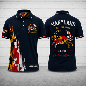 Custom Name Maryland Blue Crab Polo Shirt - Personalized Maryland Flag Polo TT0807PK04