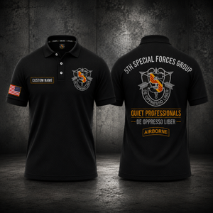 Custom Name 5th Special Forces Group Airborne Polo Shirt - Quiet Professionals TT0907PK04