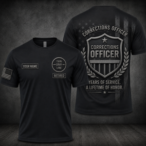 Custom Name Thin Gray Line Retired Corrections Officer 3D T-Shirt - Personalized Correctional Officer Gift TT1407PK02