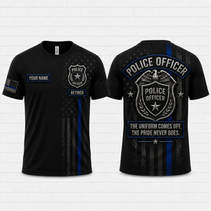 Custom Name Retired Police Officer Thin Blue Line Eagle Badge 3D T-Shirt Gift TT1607PK02