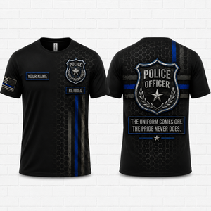 Custom Name Retired Police Officer Thin Blue Line Shield 3D T-Shirt - Personalized Law Enforcement Gift TT1607PK03