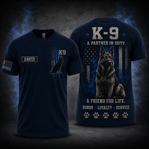 Custom Name Police K9 German Shepherd 3D T-Shirt - Personalized K9 Unit Officer Gift TT1707PK01