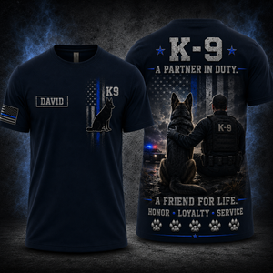 Custom Name Police K9 Handler German Shepherd 3D T-Shirt - Personalized Thin Blue Line Gift TT1707PK02