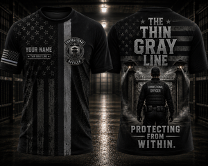 Custom Name Thin Gray Line Correctional Officer 3D T-Shirt - Protecting From Within TT2307PK01