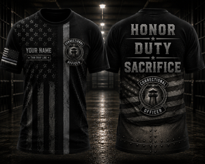 Custom Name Thin Gray Line Correctional Officer 3D T-Shirt - Honor Duty Sacrifice TT2307PK03