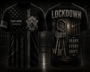 Custom Name Thin Gray Line Correctional Officer 3D T-Shirt - Lockdown Ready Every Shift TT2307PK08