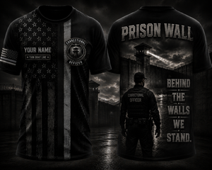 Custom Name Thin Gray Line Correctional Officer 3D T-Shirt - Behind the Walls We Stand TT2307PK09