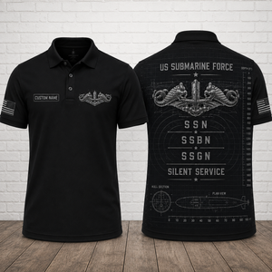 Custom Name U.S. Submarine Force Blueprint Silent Service Polo Shirt TT3007PK05