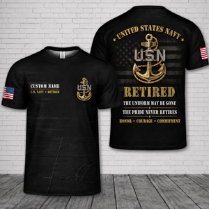 Custom Name US Navy Retired Veteran 3D T-Shirt TT1008PK01