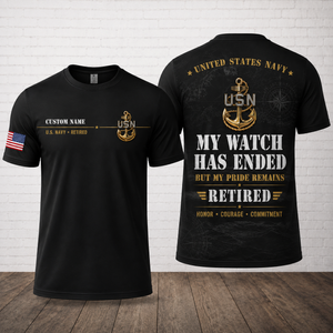 Custom Name US Navy Retired My Watch Has Ended 3D T-Shirt TT1008PK03