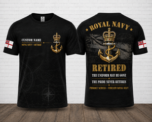 Custom Name Royal Navy Retired Veteran 3D T-Shirt TT1008PK07