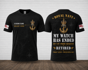 Custom Name Royal Navy Retired My Watch Has Ended 3D T-Shirt TT1008PK08