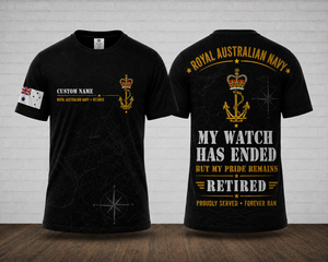 Custom Name Royal Australian Navy Retired My Watch Has Ended 3D T-Shirt TT1008PK11