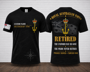 Custom Name Royal Australian Navy Retired The Pride Never Retires 3D T-Shirt TT1008PK12