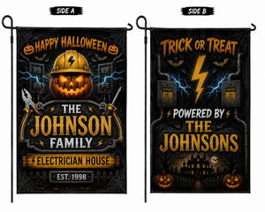Custom Electrician Halloween Double Sided Garden Flag Personalized Family Name Yard Decor TT1108PK04