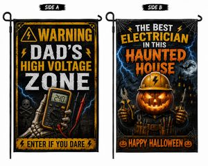 Electrician Dad Halloween Double Sided Garden Flag High Voltage Haunted House Yard Decor TT1108PK05