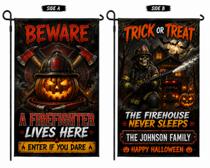 Custom Firefighter Halloween Double Sided Garden Flag Personalized Family Name Yard Decor TT1108PK06
