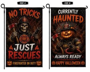 Firefighter Halloween Double Sided Garden Flag No Tricks Just Rescues Yard Decor TT1108PK08