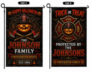 Custom Firefighter Family Halloween Double Sided Garden Flag Personalized Yard Decor TT1108PK09