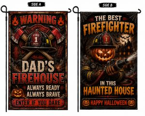 Firefighter Dad Halloween Double Sided Garden Flag Haunted House Yard Decor TT1108PK10