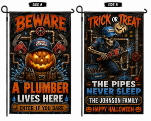 Custom Plumber Halloween Double Sided Garden Flag Personalized Family Name Yard Decor TT1108PK11