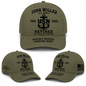 Custom US Navy Retired Veteran Name and Service Years Baseball Cap TT1208PK08