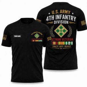 Custom Name US Army 4th Infantry Division Vietnam Veteran 3D T-Shirt TT1908PK08