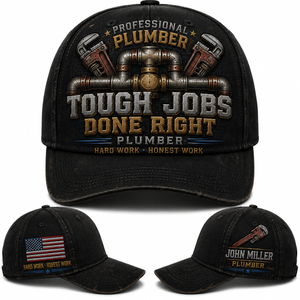 Custom Name Professional Plumber Tough Jobs Done Right Baseball Cap TT2108PK08