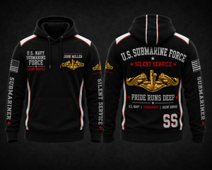 Custom Name US Navy Submarine Force Silent Service Pride Runs Deep 3D Hoodie TT0209PK08