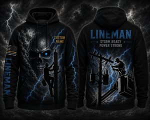 Custom Name Lineman Halloween Storm Ready Power Strong 3D Hoodie TT0409PK01