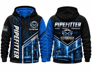 Custom Name Pipefitter Built To Fit Blue 3D Hoodie TT0409PK22