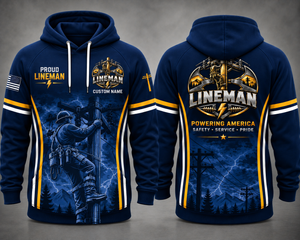 Proud Lineman Powering America Custom Name 3D Hoodie TT0909PK05
