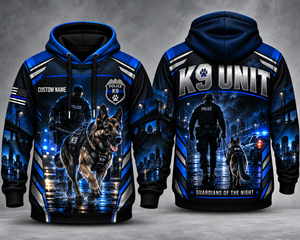 Custom Name Police K9 Unit Guardians of the Night 3D Hoodie TT2109PK02