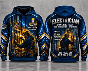 Electrician Powering America Custom Name 3D Hoodie TT0710PK01