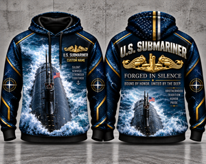 US Navy Submariner Forged in Silence Custom Name 3D Hoodie - Gold Dolphins Silent Service TT0810PK06