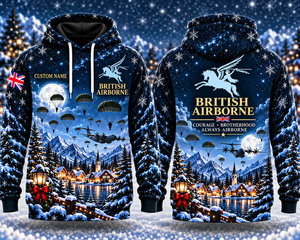 British Airborne Pegasus Christmas Custom Name 3D Hoodie - Courage Brotherhood Always Airborne TT1310PK04