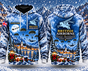 British Airborne Pegasus Christmas Custom Name 3D Hoodie - Courage Brotherhood Always Airborne TT1310PK05