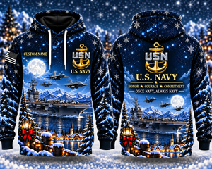 US Navy Christmas Aircraft Carrier Custom Name 3D Hoodie - USN Military Veteran Gift TT1410PK01