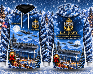 US Navy Christmas Limited Edition Custom Name 3D Hoodie - Honor Courage Commitment TT1410PK02