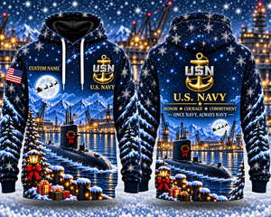 US Navy Submariner Christmas Custom Name 3D Hoodie - USN Submarine Veteran Gift TT1410PK03